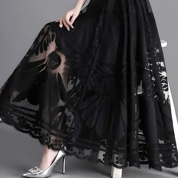 NEW! ELEGANT Lace A LINE FLOWY SKIRT SZ L - Picture 4 of 7